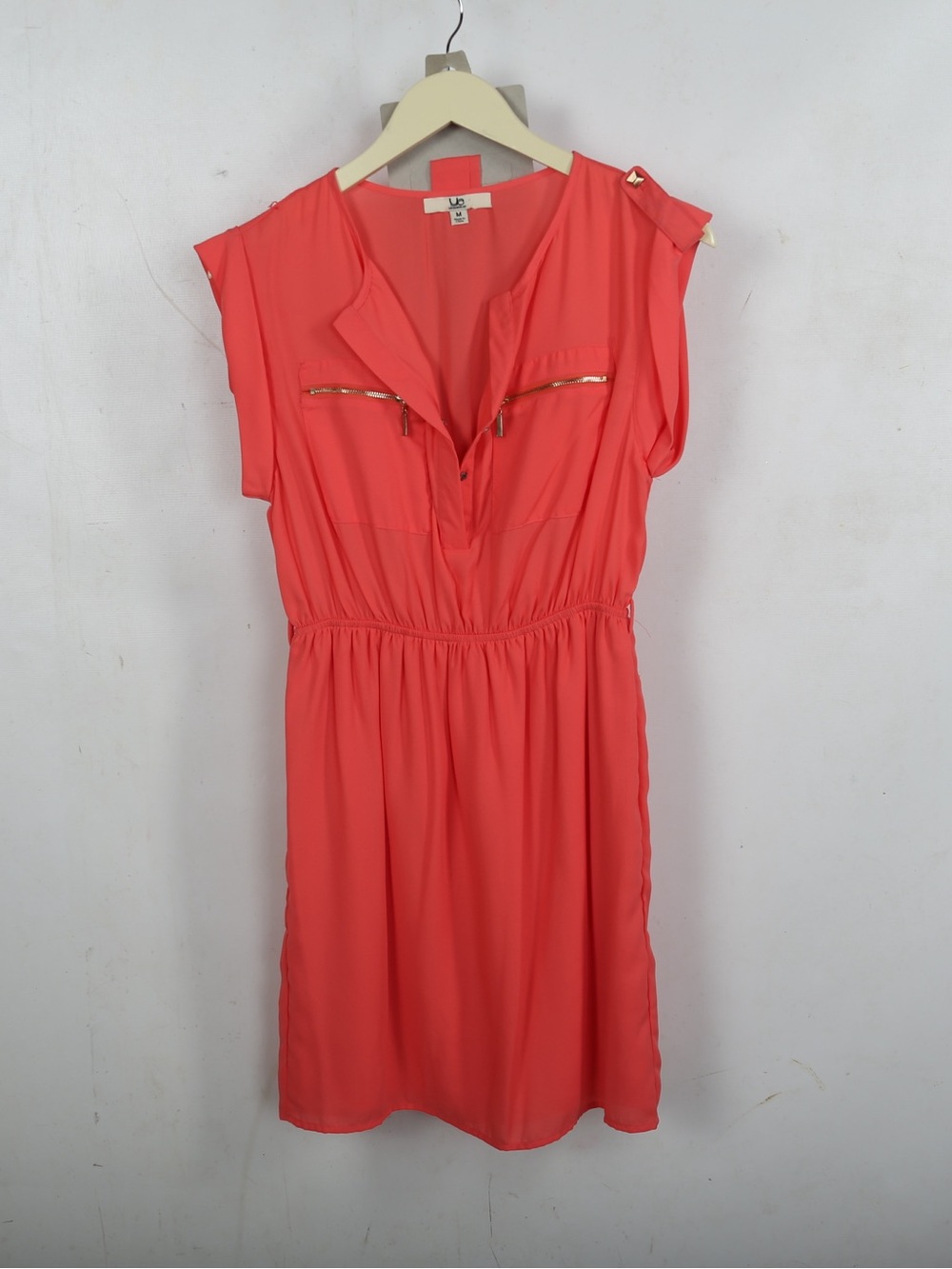 Ya Los Angeles Coral Midi Dress with Gold Zip Accents